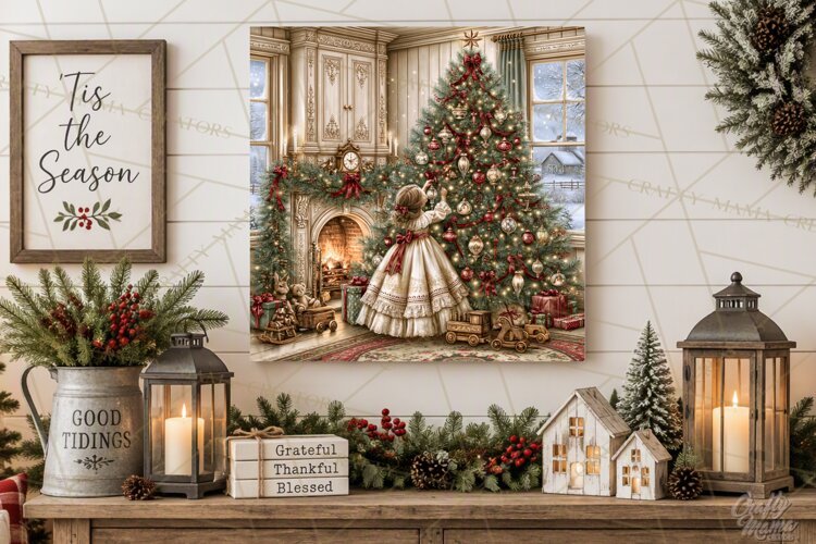 Christmas Farm Scene Sublimation, Vintage Farmhouse Png example image 1