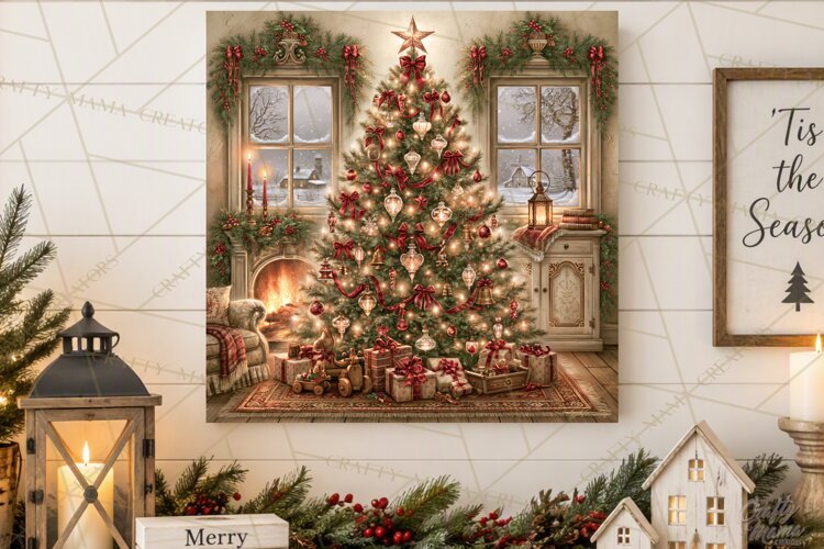 Christmas Farm Scene Sublimation, Vintage Farmhouse Png example image 1