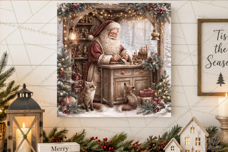 Santa Woodland Christmas Scenes, Vintage Santa Forest PNG