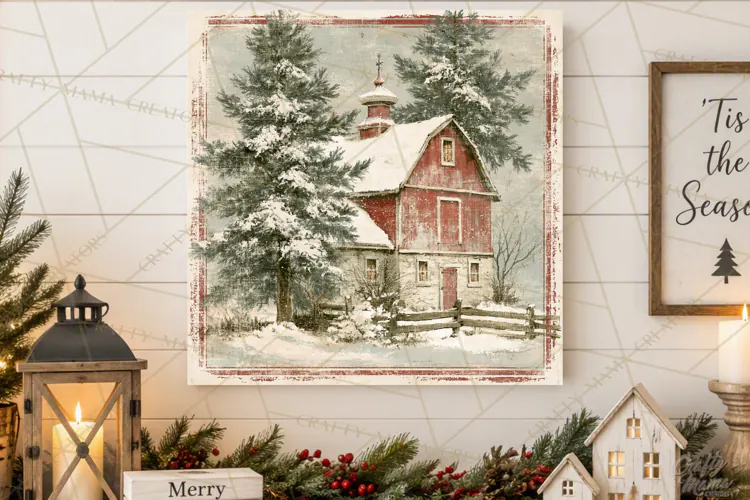 Snowy Farmhouse Winter Decor, Rustic Winter Signs PNG