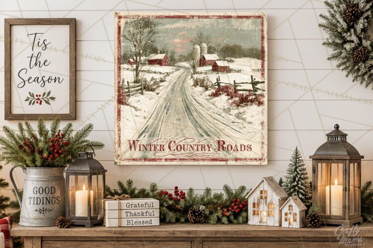 Snowy Farmhouse Winter Decor, Rustic Winter Signs PNG example image 1