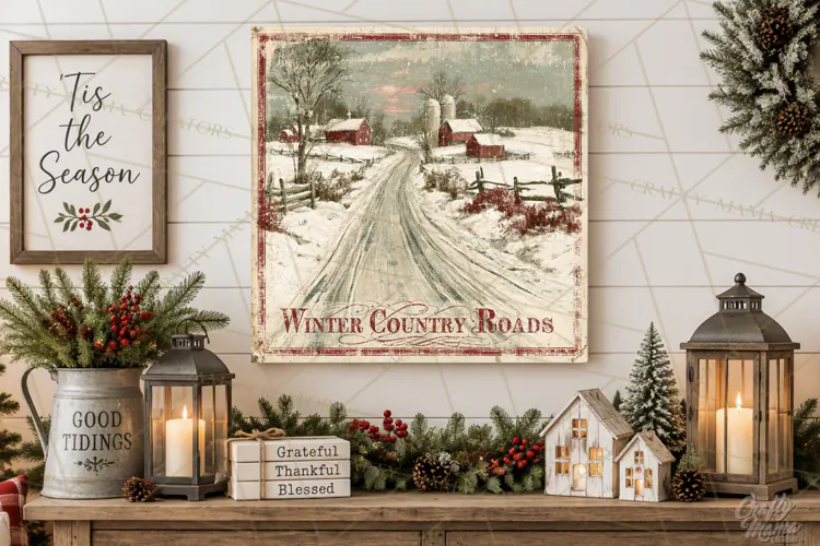 Snowy Farmhouse Winter Decor, Rustic Winter Signs PNG