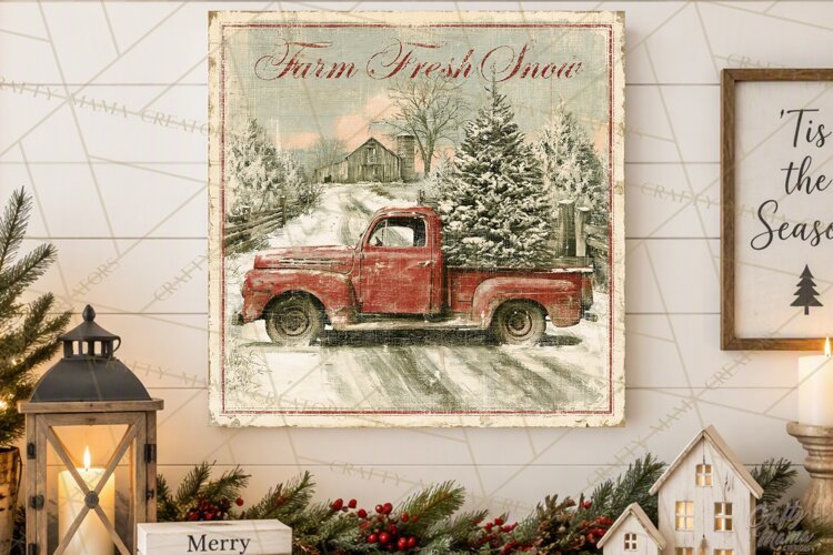 Snowy Farmhouse Winter Decor, Rustic Winter Signs PNG example image 1