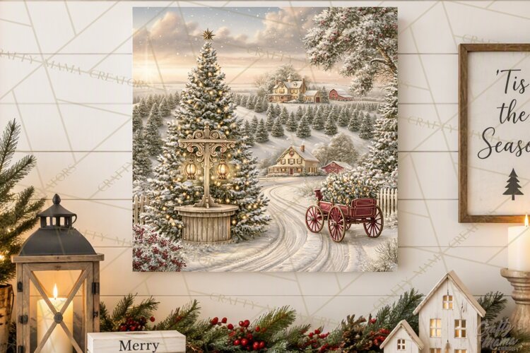 Christmas Farm Scene Sublimation, Vintage Farmhouse Png example image 1