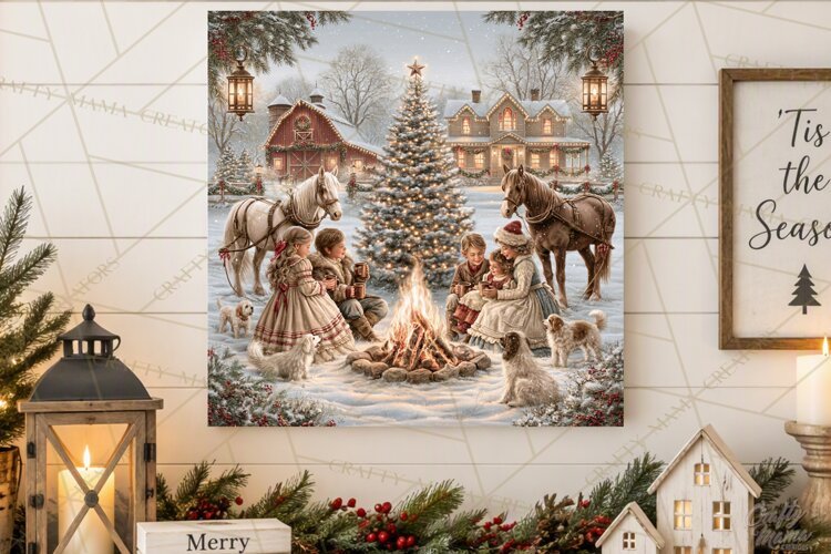 Christmas Farm Scene Sublimation, Vintage Farmhouse Png example image 1