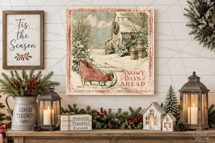Snowy Farmhouse Winter Decor, Rustic Winter Signs PNG example image 1