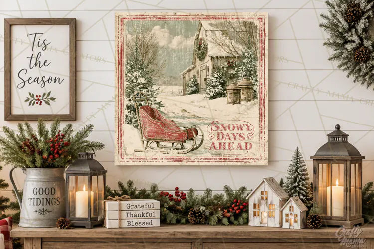 Snowy Farmhouse Winter Decor, Rustic Winter Signs PNG