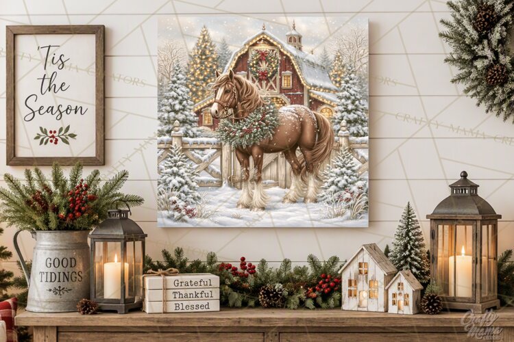 Christmas Farm Scene Sublimation, Vintage Farmhouse Png example image 1