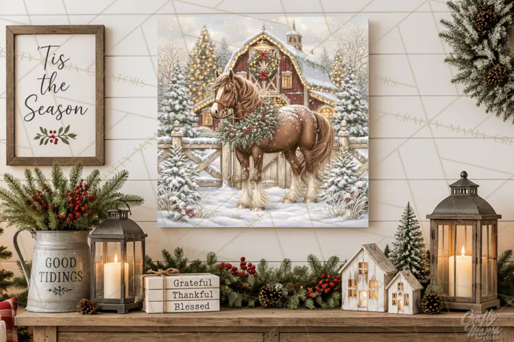 Christmas Farm Scene Sublimation, Vintage Farmhouse Png