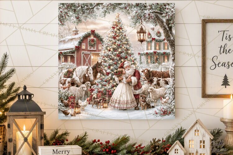 Christmas Farm Scene Sublimation, Vintage Farmhouse Png example image 1