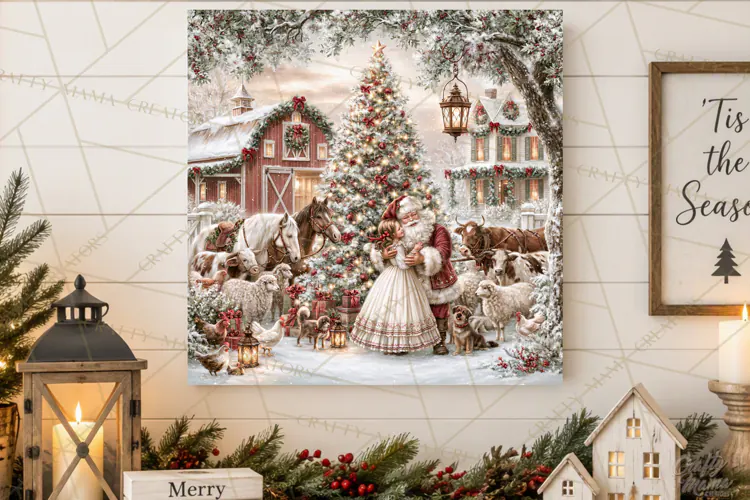 Christmas Farm Scene Sublimation, Vintage Farmhouse Png