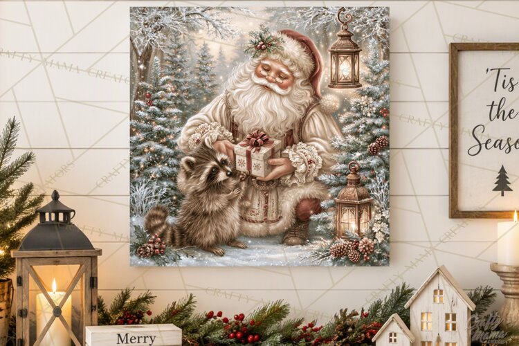Santa Woodland Christmas Scenes, Vintage Santa Forest PNG example image 1