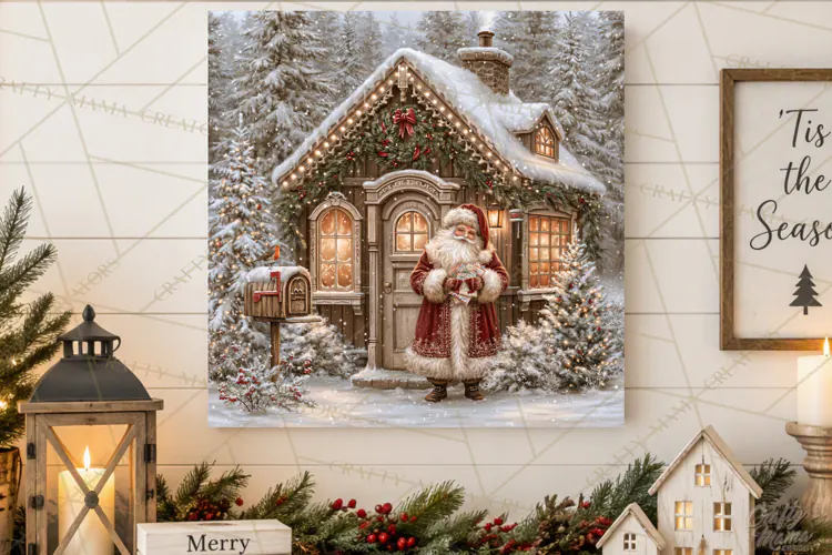 Santa Woodland Christmas Scenes, Vintage Santa Forest PNG