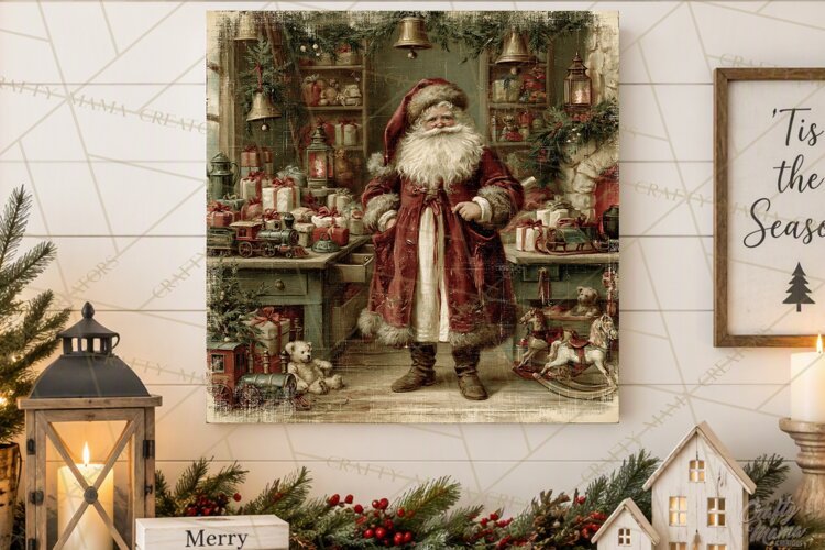 Vintage Santa Christmas Signs PNG, Nostalgic Winter Village example image 1