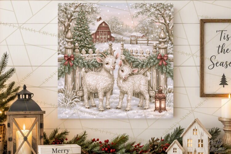 Christmas Farm Scene Sublimation, Vintage Farmhouse Png example image 1