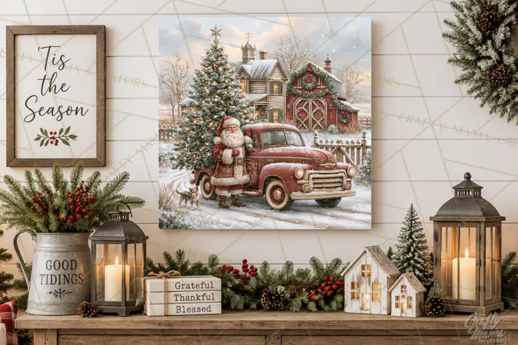 Christmas Farm Scene Sublimation, Vintage Farmhouse Png