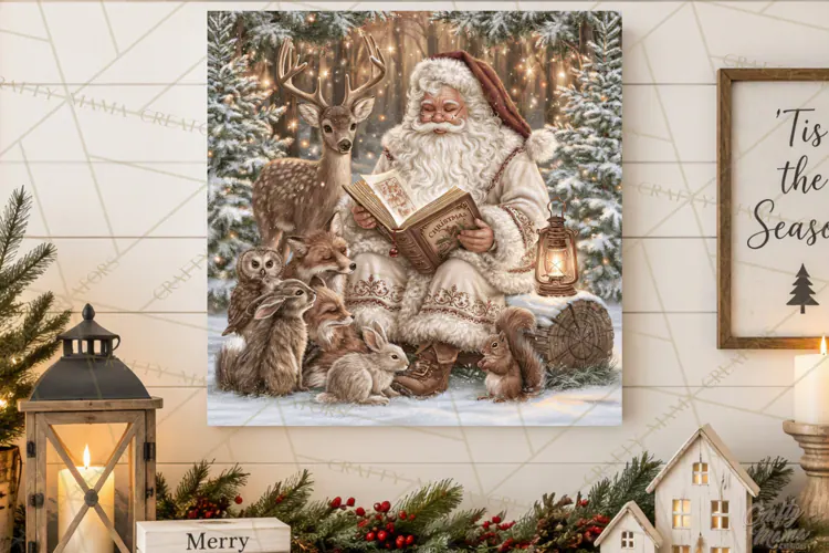 Santa Woodland Christmas Scenes, Vintage Santa Forest PNG