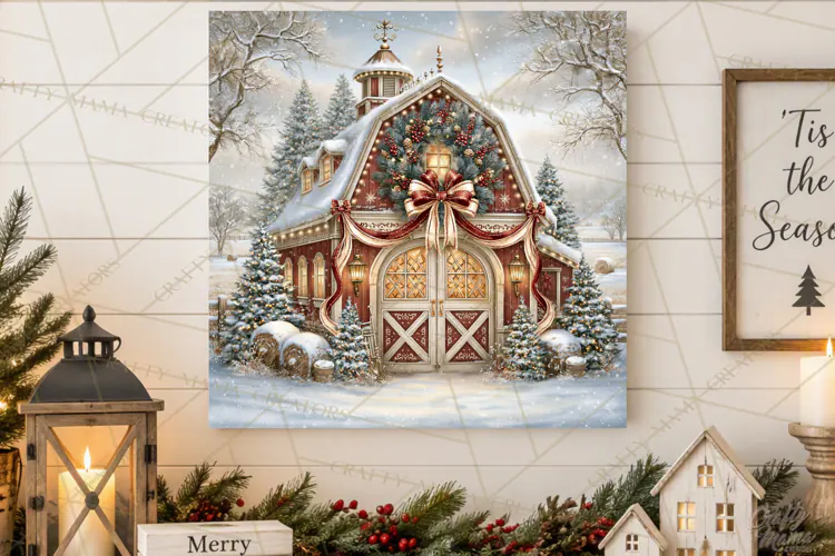 Christmas Farm Scene Sublimation, Vintage Farmhouse Png