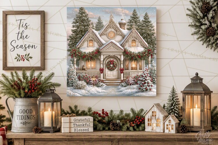 Christmas Farm Scene Sublimation, Vintage Farmhouse Png example image 1