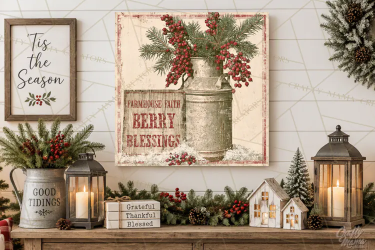 Snowy Farmhouse Winter Decor, Rustic Winter Signs PNG