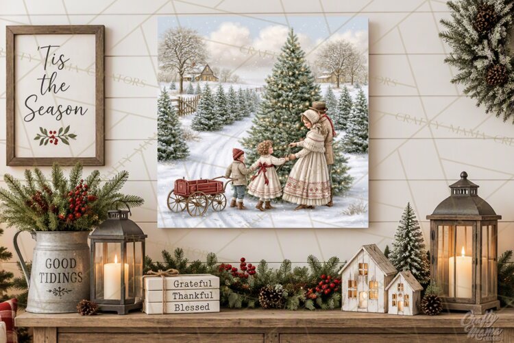 Christmas Farm Scene Sublimation, Vintage Farmhouse Png example image 1