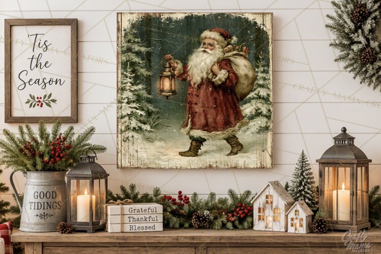 Vintage Santa Christmas Signs PNG, Nostalgic Winter Village example image 1