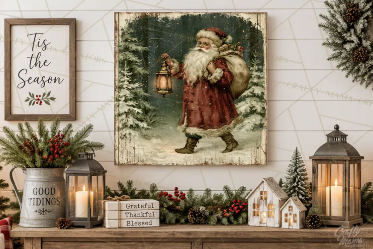 Vintage Santa Christmas Signs PNG, Nostalgic Winter Village