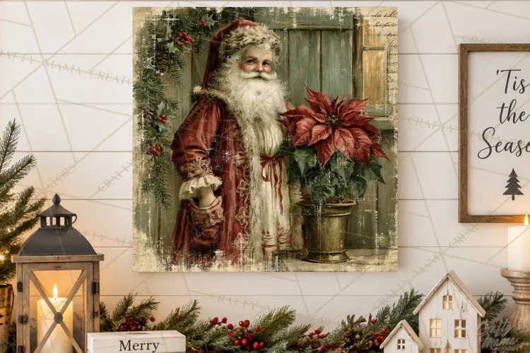 Vintage Santa Christmas Signs PNG, Nostalgic Winter Village
