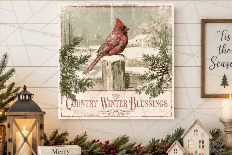 Snowy Farmhouse Winter Decor, Rustic Winter Signs PNG example image 1