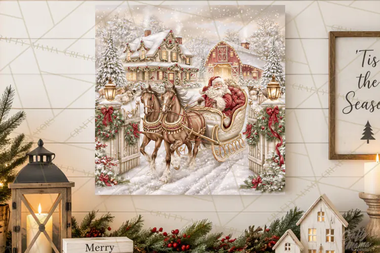 Christmas Farm Scene Sublimation, Vintage Farmhouse Png