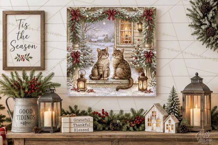 Christmas Farm Scene Sublimation, Vintage Farmhouse Png example image 1