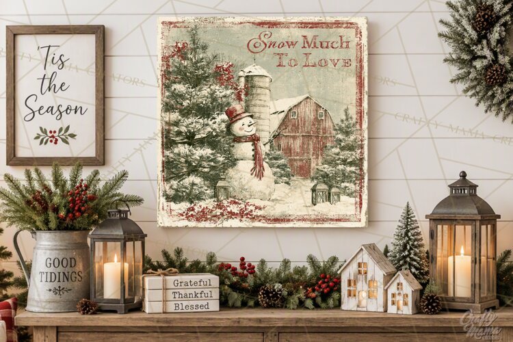 Snowy Farmhouse Winter Decor, Rustic Winter Signs PNG example image 1