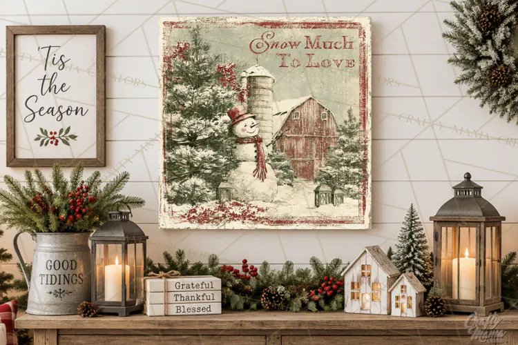 Snowy Farmhouse Winter Decor, Rustic Winter Signs PNG
