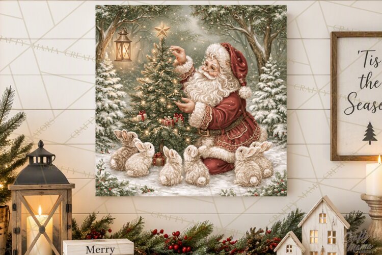 Santa Woodland Christmas Scenes, Vintage Santa Forest PNG example image 1