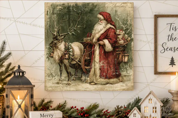 Vintage Santa Christmas Signs PNG, Nostalgic Winter Village