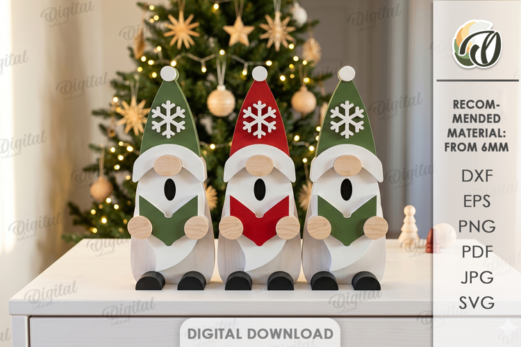 Christmas Singing Gnomes Laser Cut. Standing Decor SVG