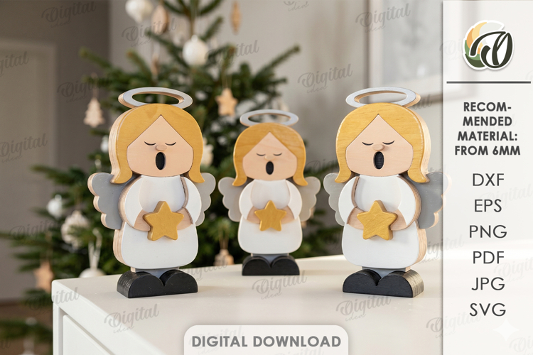 Christmas Singing Angels Laser Cut. Standing Decor SVG