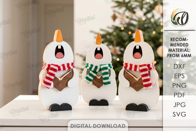 Christmas Singing Snowmen Laser Cut. Standing Decor SVG