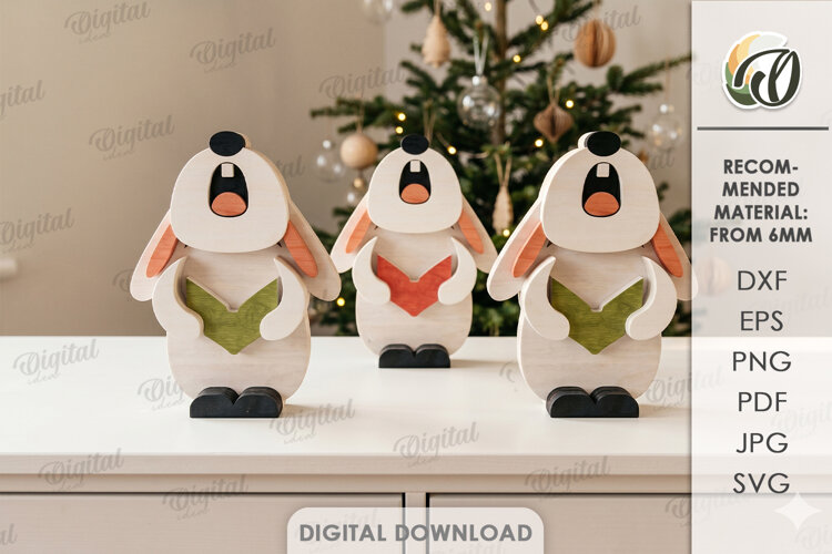 Christmas Singing Bunnies Laser Cut. Standing Decor SVG example image 1