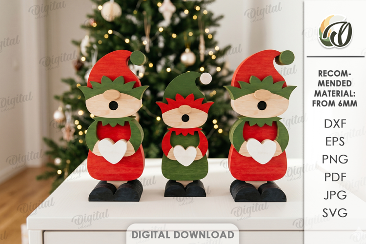 Christmas Singing Elves Laser Cut. Standing Decor SVG