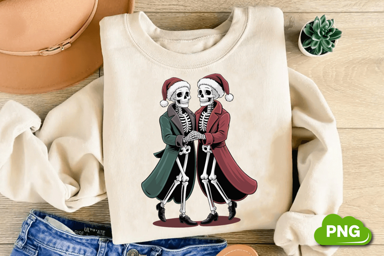 Christmas Skeleton Couple PNG, Christmas Skeleton Clipart
