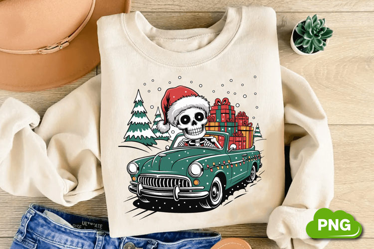 Christmas Skeleton Driving PNG, Skeleton Clipart PNG