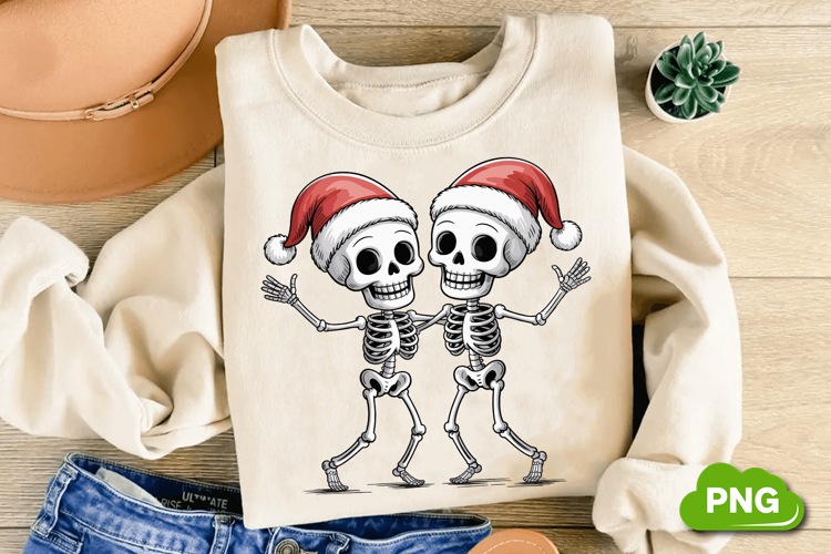 Christmas Skeleton Hugging PNG, Christmas Skeleton Clipart