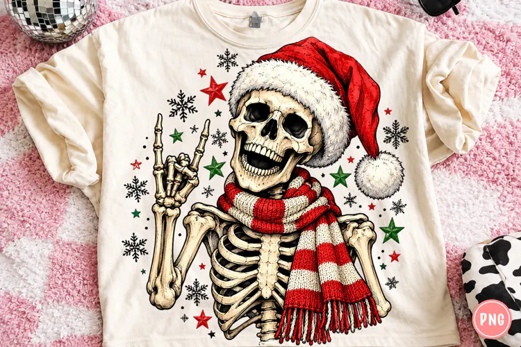 Funny Christmas Skeleton PNG | Santa Hat & Cozy Scarf Png