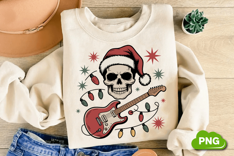 Christmas Skeleton Rockster PNG, Christmas Skeleton Clipart