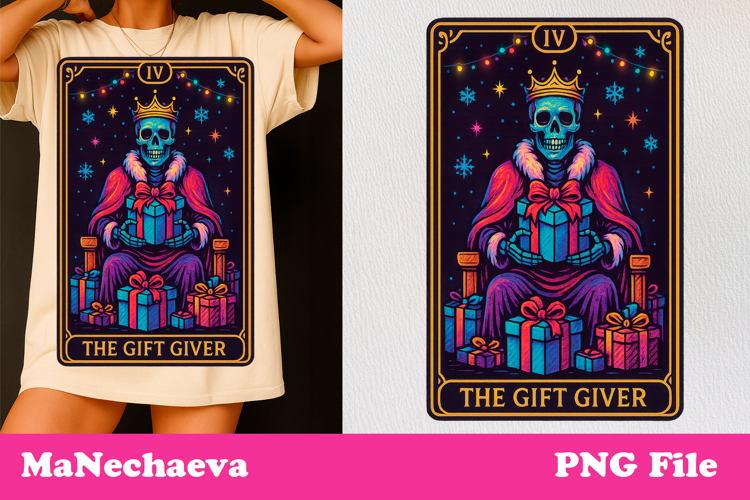 Christmas Skeleton Tarot Card | Neon Iridescent Sublimation