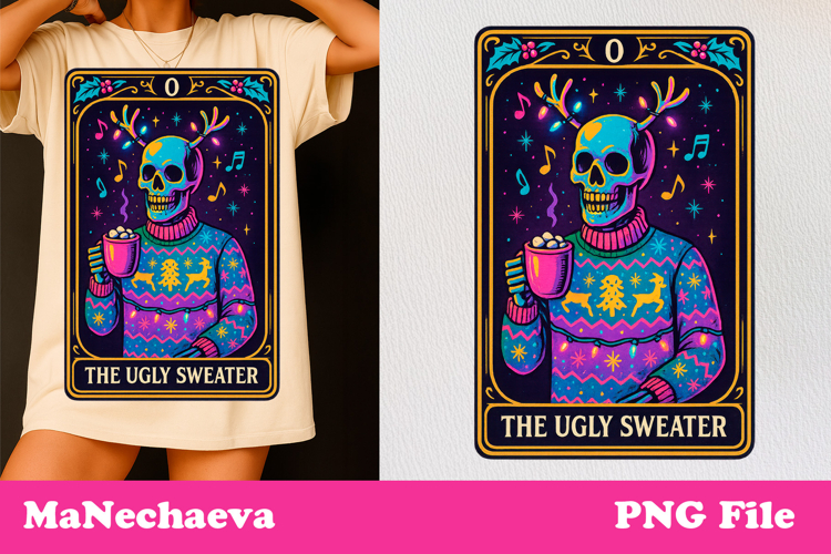 Christmas Skeleton Tarot Card | Neon Iridescent Sublimation