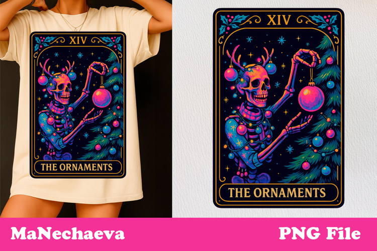 Christmas Skeleton Tarot Card | Neon Iridescent Sublimation