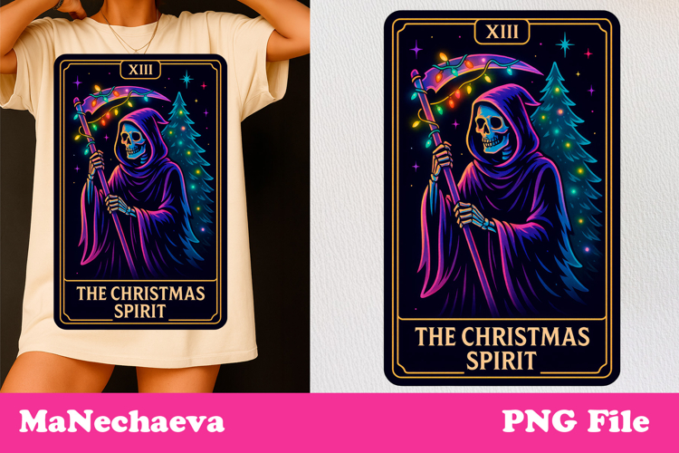 Christmas Skeleton Tarot Card | Neon Iridescent Sublimation