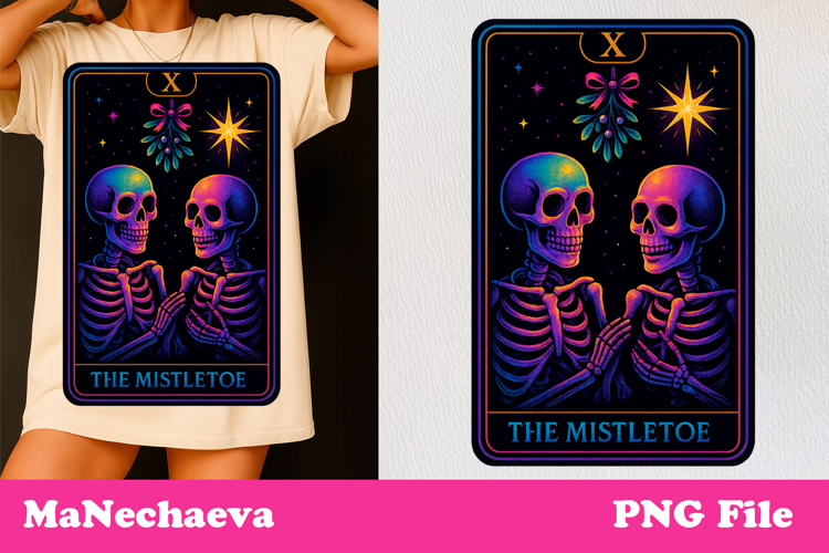 Christmas Skeleton Tarot Card | Neon Iridescent Sublimation